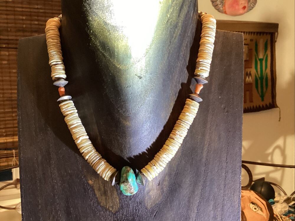 Old Pawn 1940’s Navajo Hand cut Heishi & Cerillos Or Blue Gem Turquoise Necklace